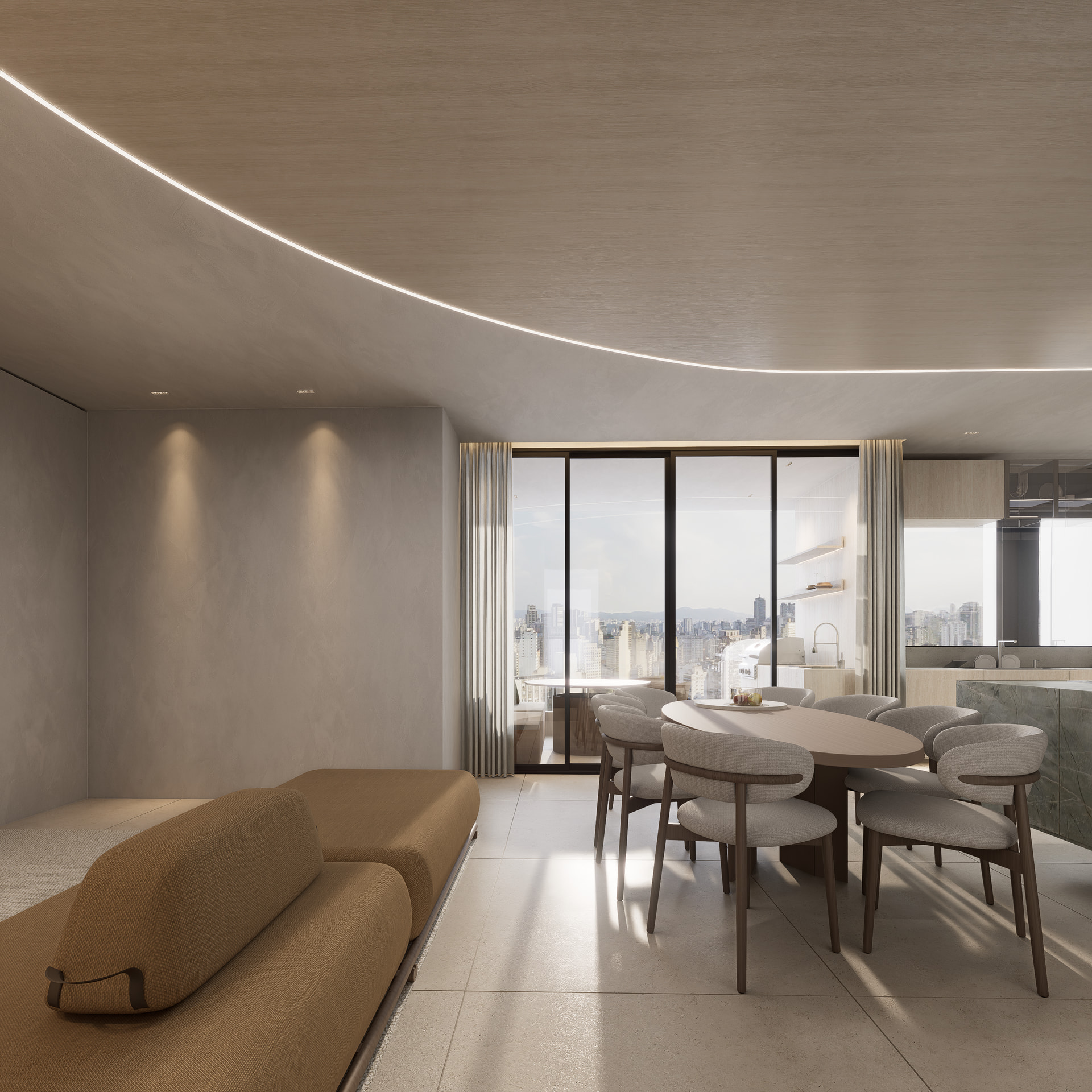 Living integrado do apartamento decorado — Epic Residence
