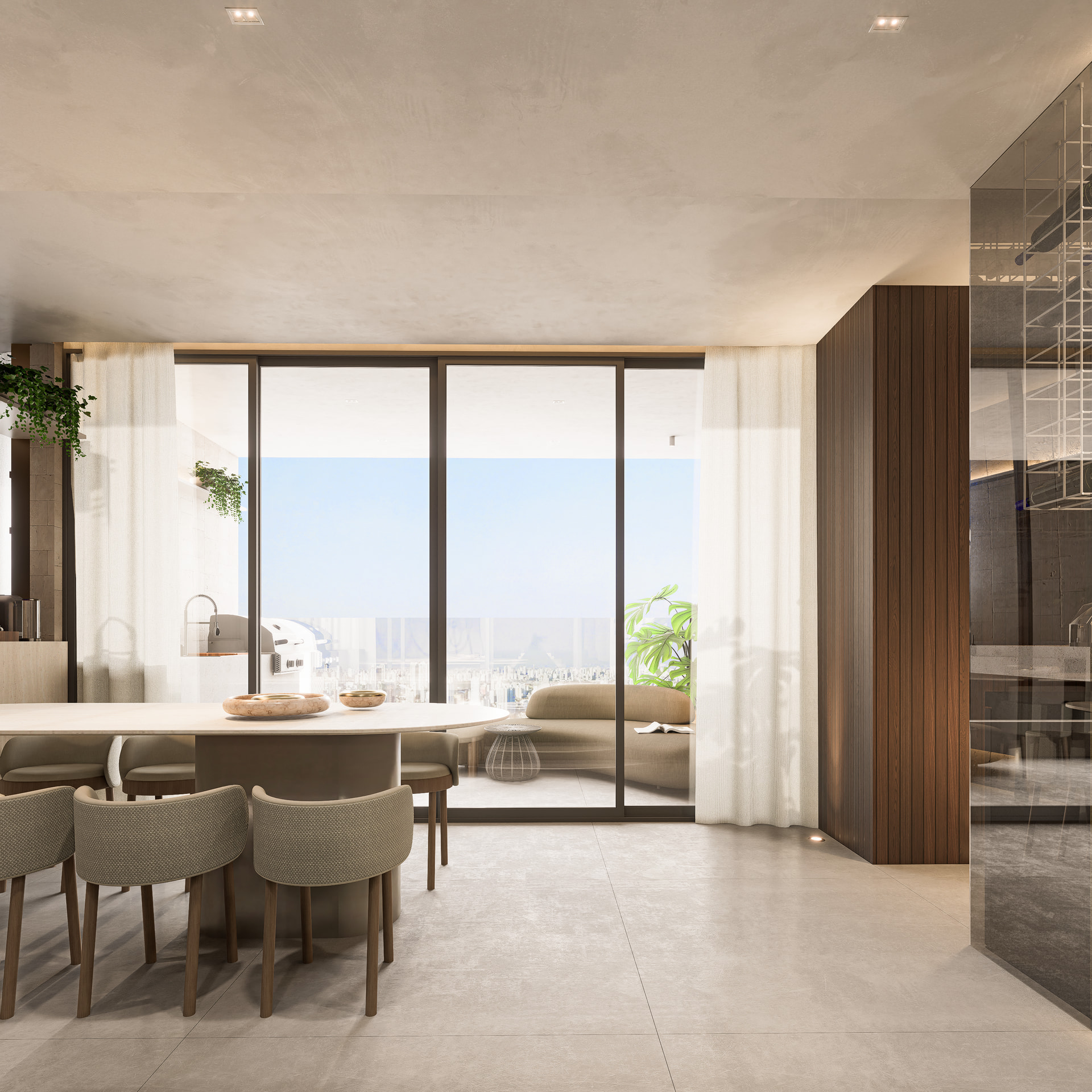 Sala com varanda do apartamento decorado — Epic Residence